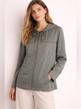 Silk Hooded Jacket Lightweight Minimalist Neutral Utility M Missing Drawstring